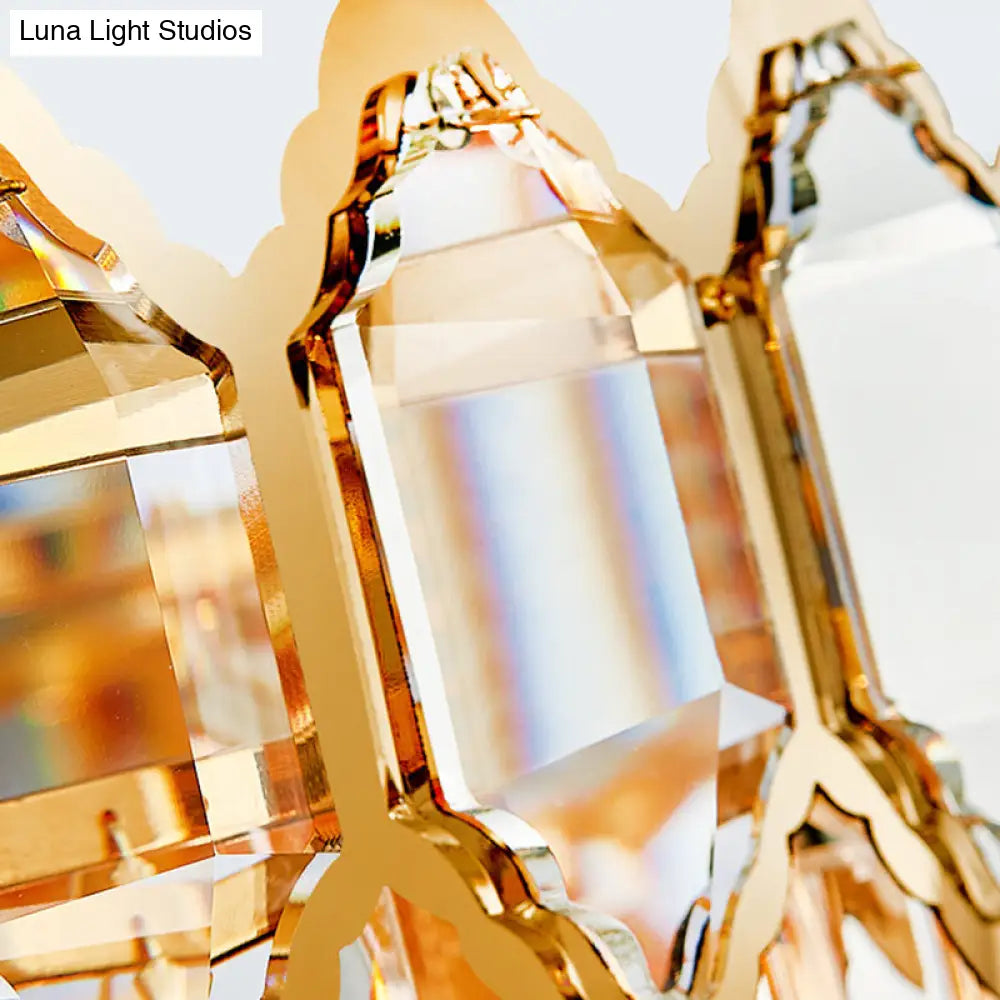 Artistic Prismatic Crystal Gold Pendant Light For Living Room - Tiered Round Suspension