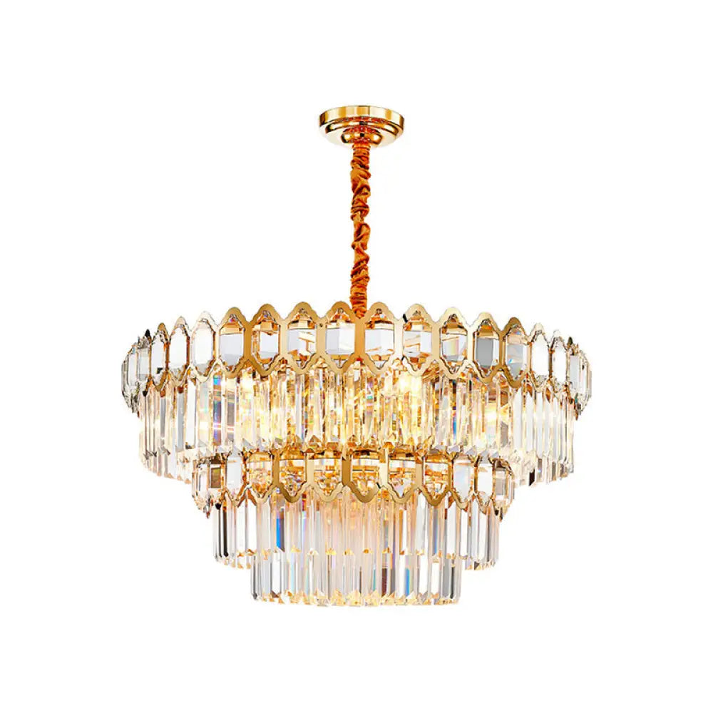 Artistic Prismatic Crystal Gold Pendant Light For Living Room - Tiered Round Suspension / 23.5’