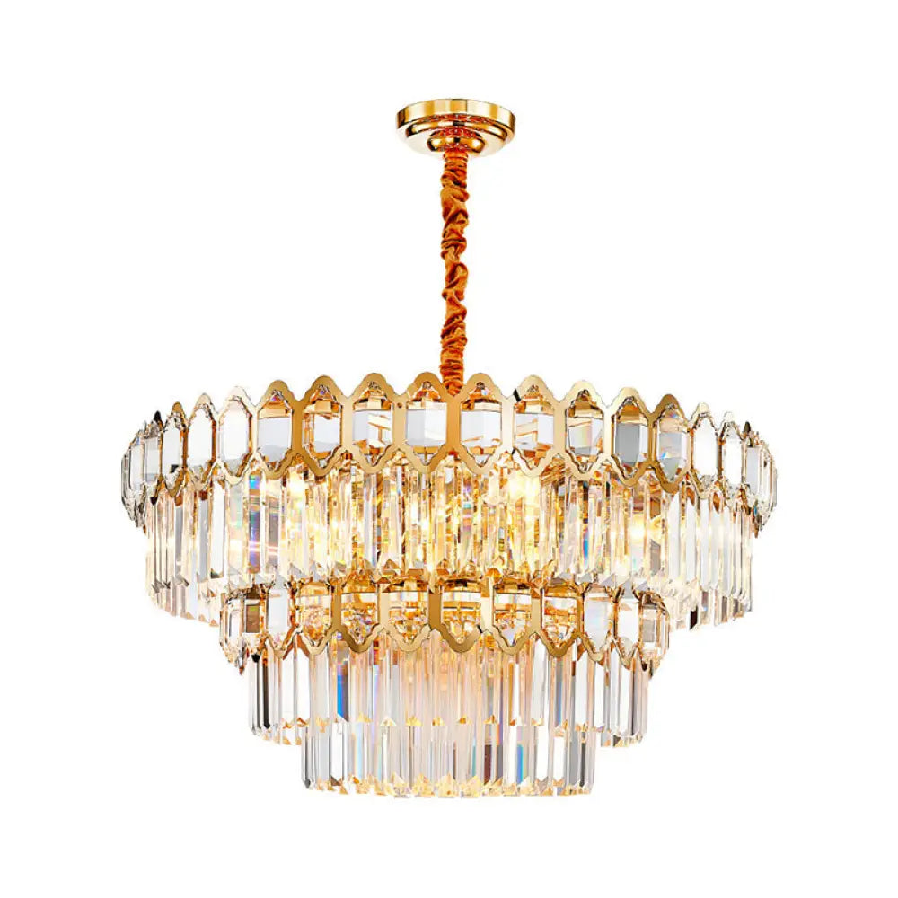 Artistic Prismatic Crystal Gold Pendant Light For Living Room - Tiered Round Suspension / 31.5’