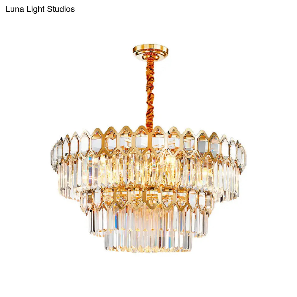 Artistic Prismatic Crystal Gold Pendant Light For Living Room - Tiered Round Suspension / 23.5