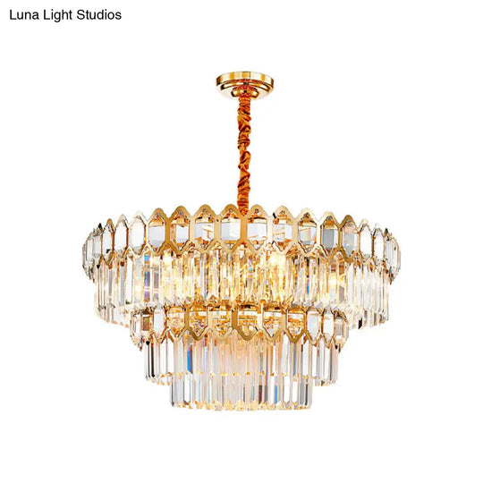 Artistic Prismatic Crystal Gold Pendant Light For Living Room - Tiered Round Suspension / 23.5