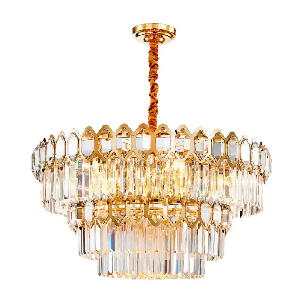 Artistic Prismatic Crystal Gold Pendant Light For Living Room - Tiered Round Suspension / 39.5’