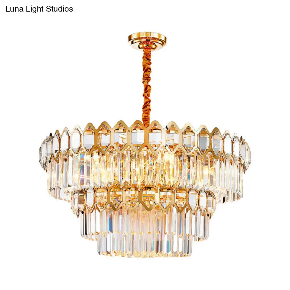 Artistic Prismatic Crystal Gold Pendant Light For Living Room - Tiered Round Suspension / 31.5