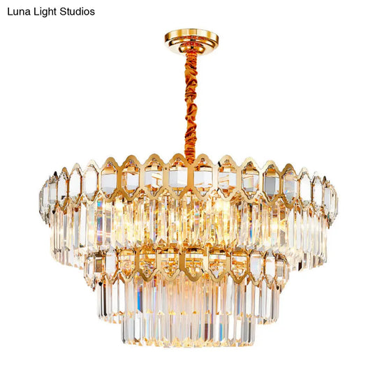 Artistic Prismatic Crystal Gold Pendant Light For Living Room - Tiered Round Suspension / 39.5