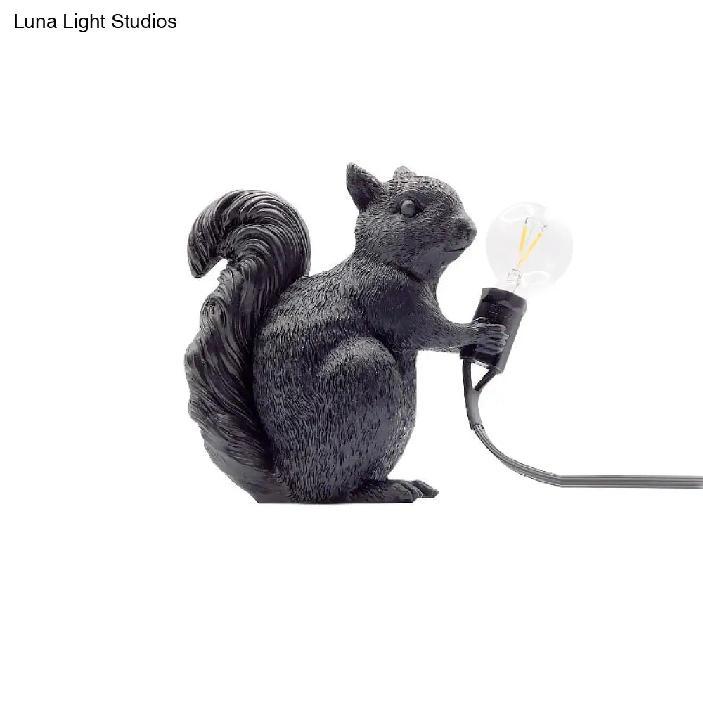 Artistic Squirrel Night Table Lamp - Resin Single-Bulb Childrens Bedside Light