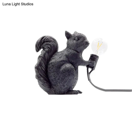 Artistic Squirrel Night Table Lamp - Resin Single-Bulb Childrens Bedside Light