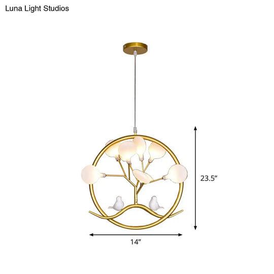 Modern Led Suspension Chandelier: Artistic Tree Design With Firefly Shade In Gold