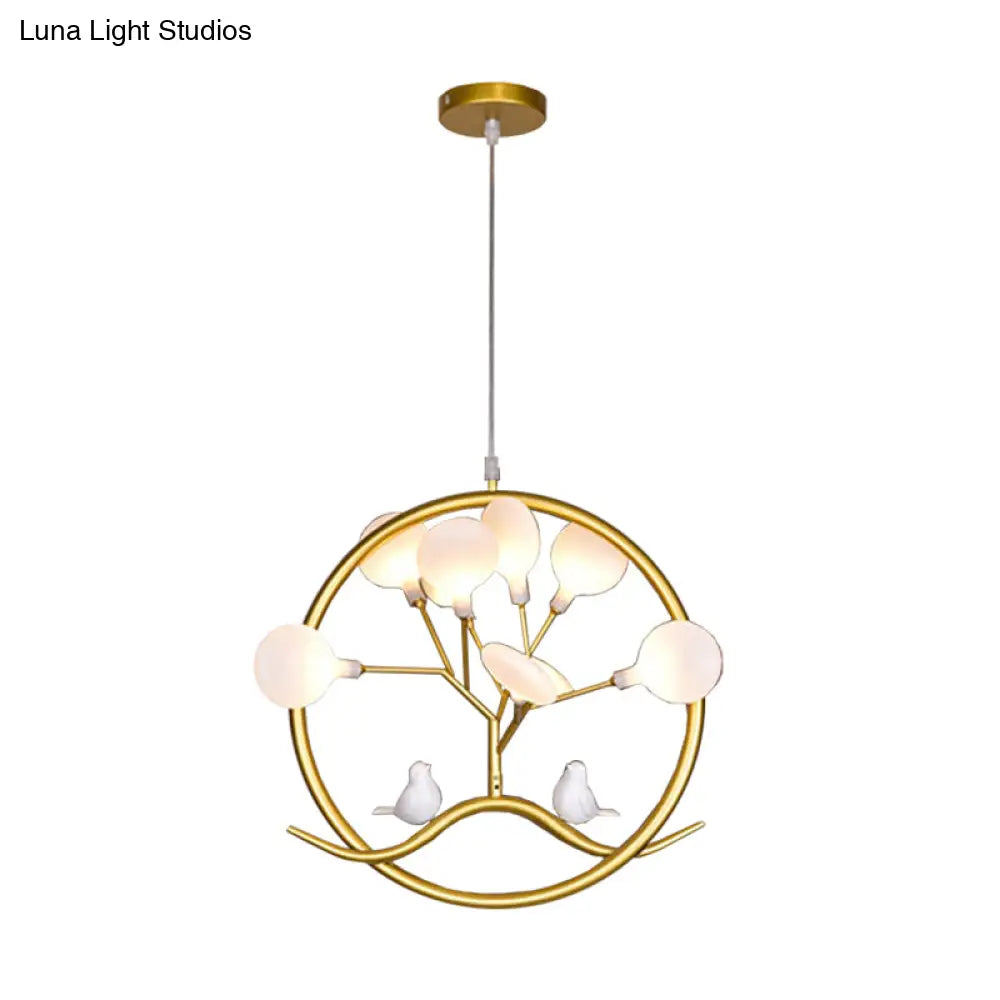 Artistic Tree Led Suspension Light In Metallic Gold With Firefly Shade - Dining Room Chandelier