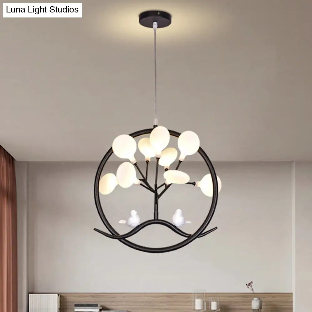 Modern Led Suspension Chandelier: Artistic Tree Design With Firefly Shade In Gold Black