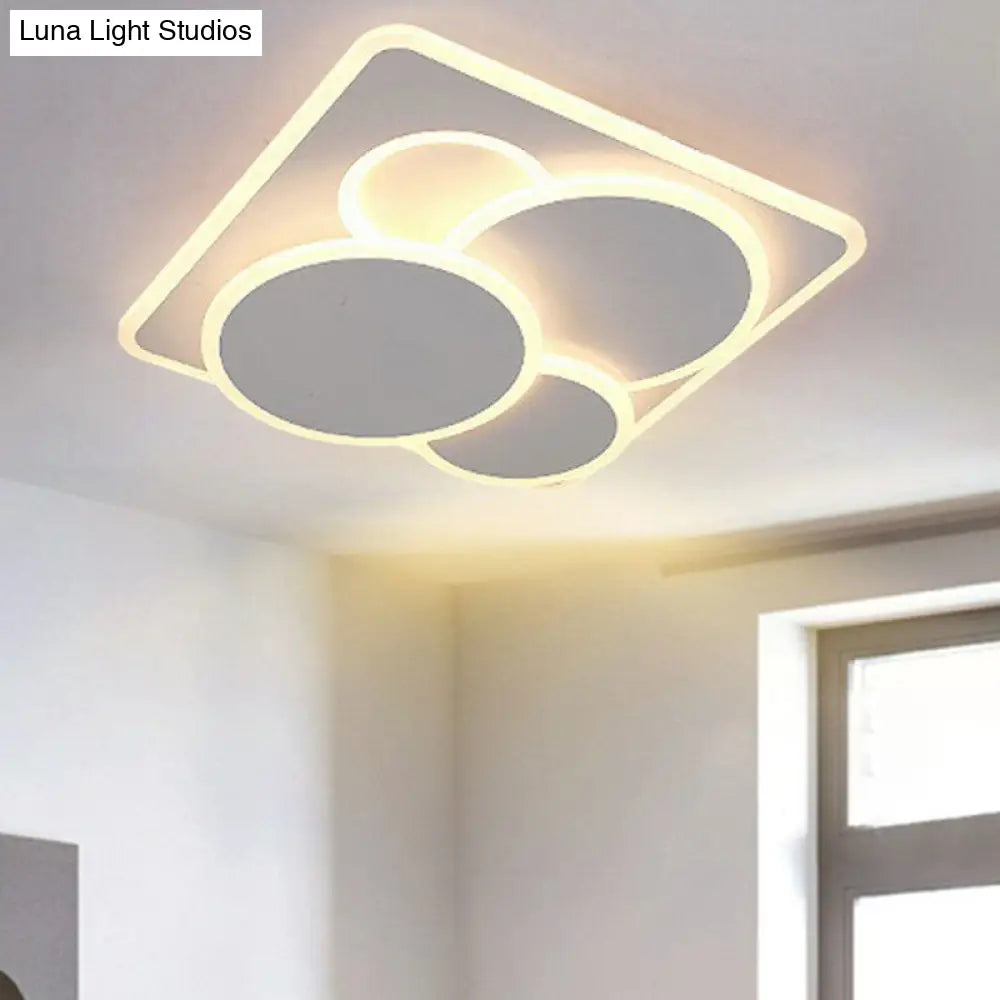 Artistic White Acrylic Geometric Led Ceiling Light For Living Room / Square