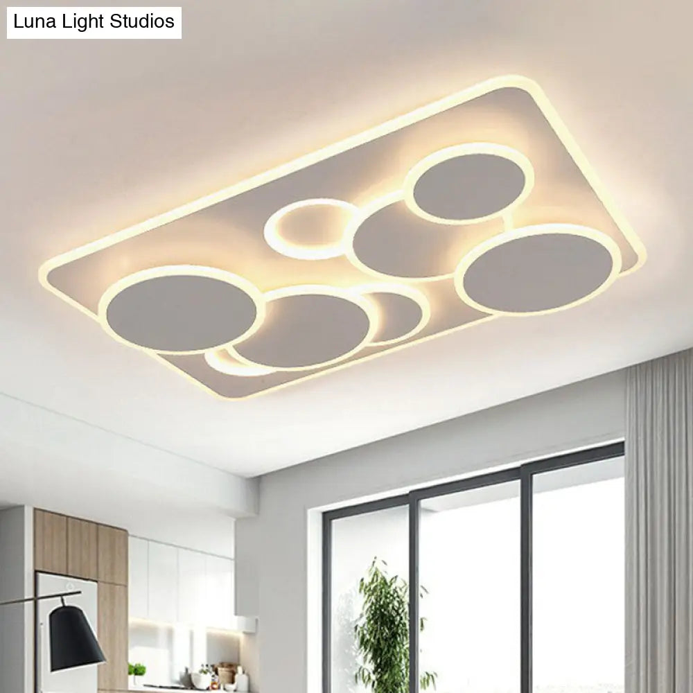 Artistic White Acrylic Geometric Led Ceiling Light For Living Room / Warm Rectangle