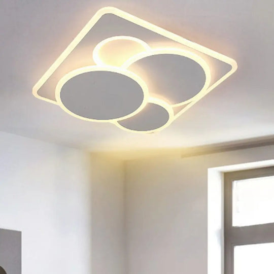 Artistic White Acrylic Geometric Led Ceiling Light For Living Room / Square