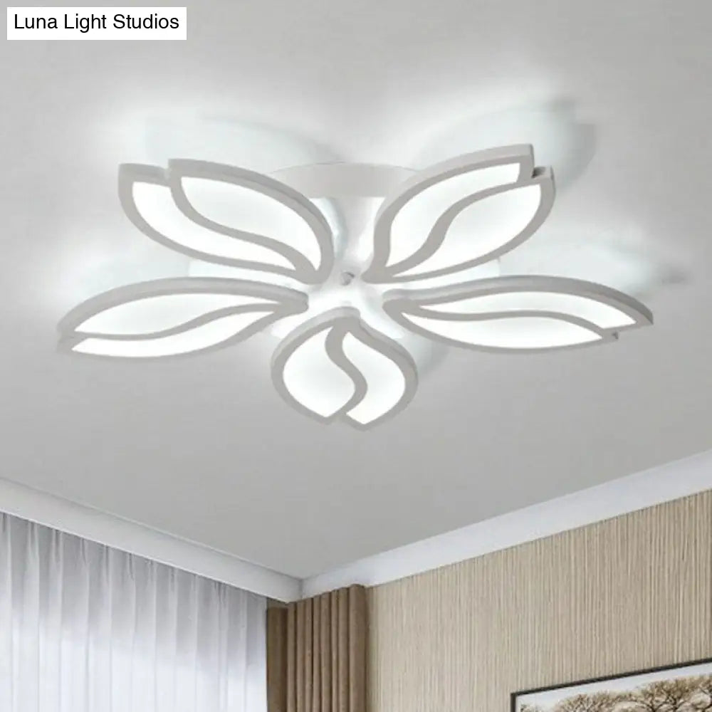 Artistic White Led Semi Flush Ceiling Light With Acrylic Leaf Design For Living Room 5 /