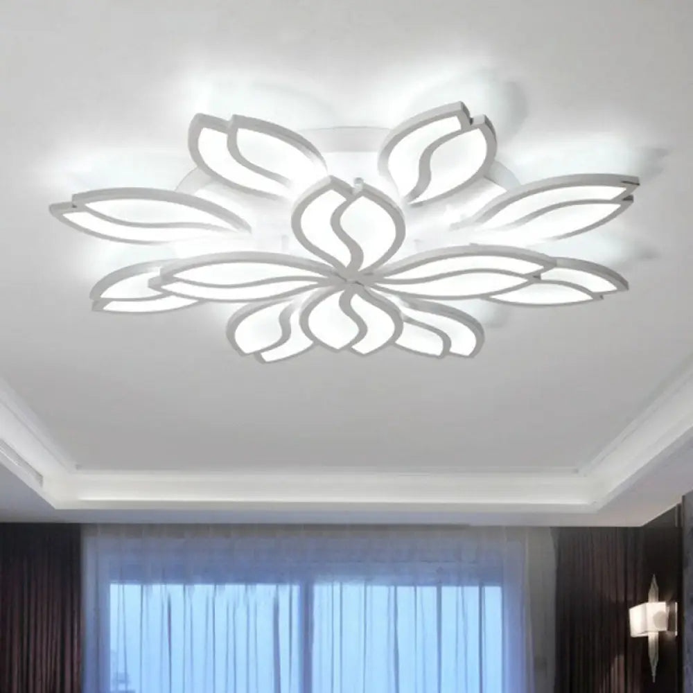 Artistic White Led Semi Flush Ceiling Light With Acrylic Leaf Design For Living Room 12 /