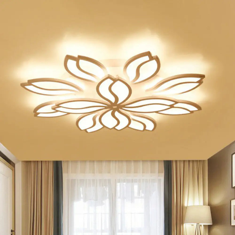 Artistic White Led Semi Flush Ceiling Light With Acrylic Leaf Design For Living Room 12 / Warm