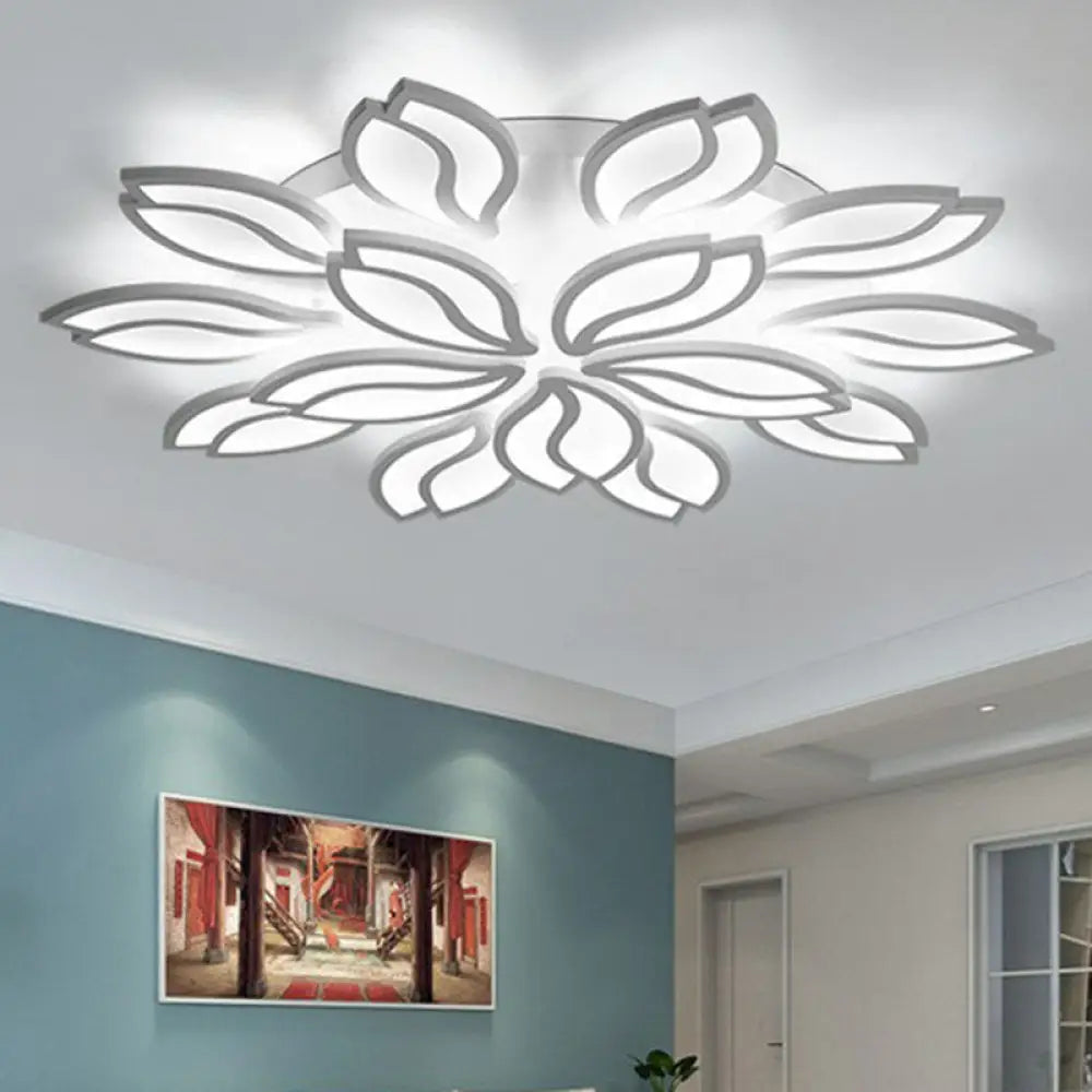 Artistic White Led Semi Flush Ceiling Light With Acrylic Leaf Design For Living Room 15 /