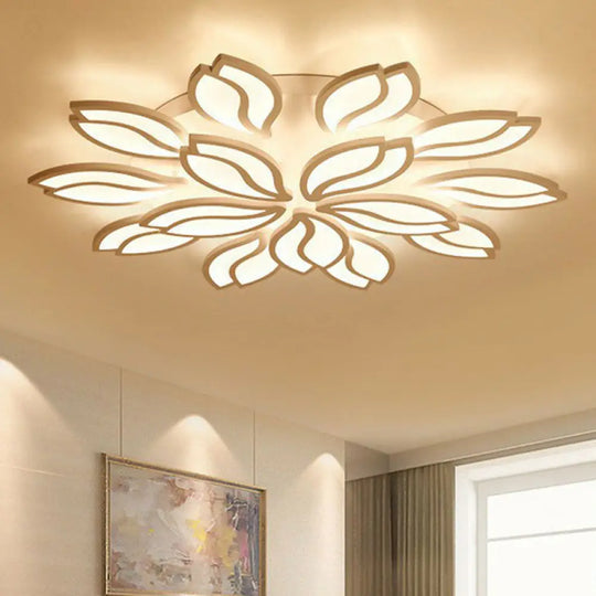 Artistic White Led Semi Flush Ceiling Light With Acrylic Leaf Design For Living Room 15 / Warm