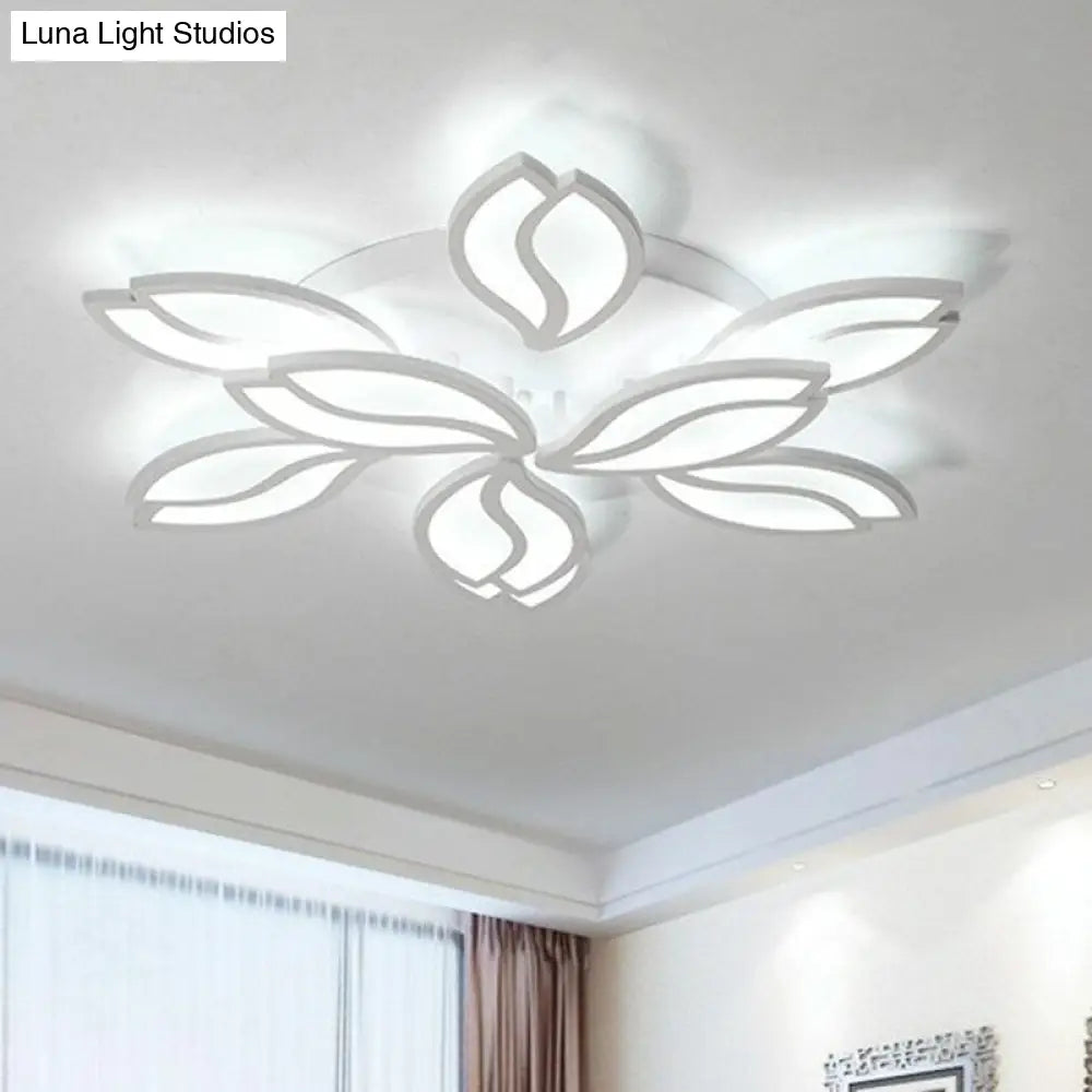 Artistic White Led Semi Flush Ceiling Light With Acrylic Leaf Design For Living Room 9 /