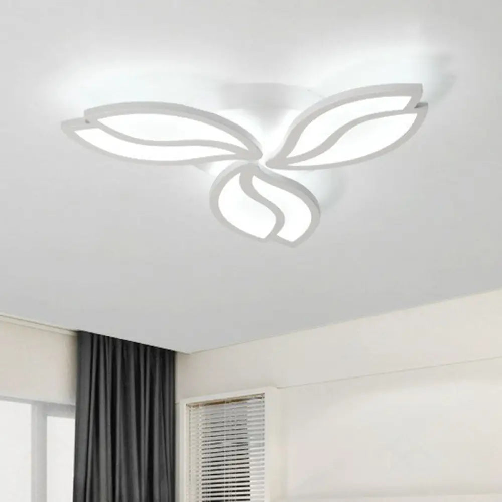 Artistic White Led Semi Flush Ceiling Light With Acrylic Leaf Design For Living Room 3 /