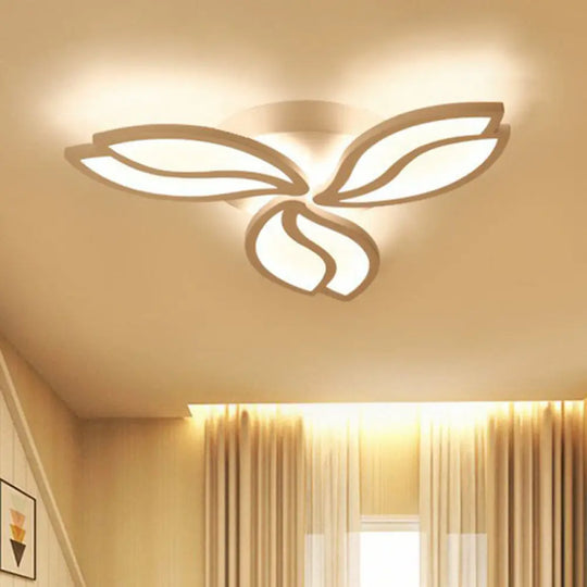 Artistic White Led Semi Flush Ceiling Light With Acrylic Leaf Design For Living Room 3 / Warm