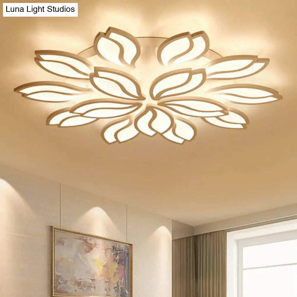 Artistic White Led Semi Flush Ceiling Light With Acrylic Leaf Design For Living Room 15 / Warm