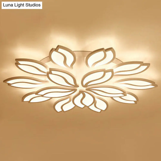Artistic White Led Semi Flush Ceiling Light With Acrylic Leaf Design For Living Room