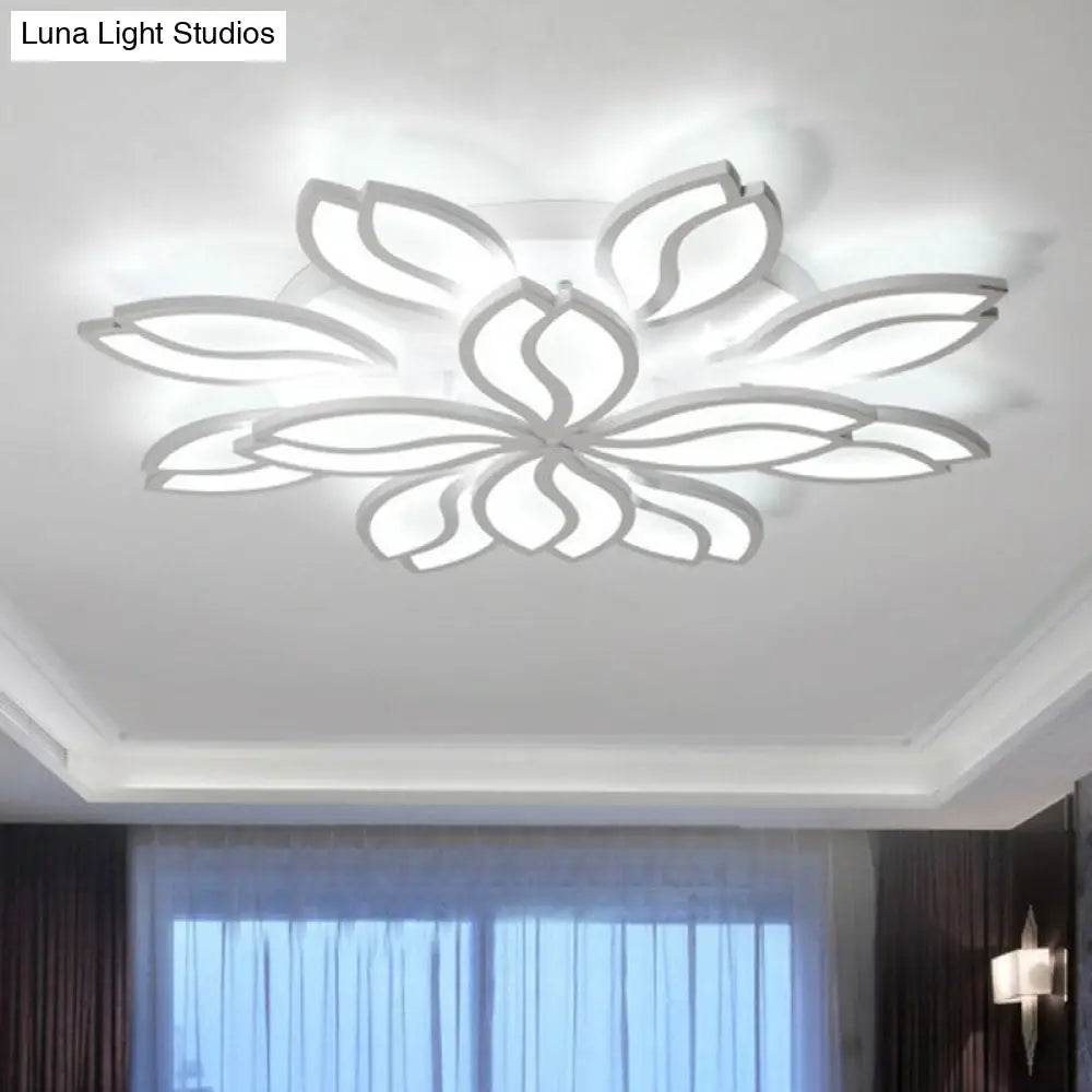 Artistic White Led Semi Flush Ceiling Light With Acrylic Leaf Design For Living Room 12 /