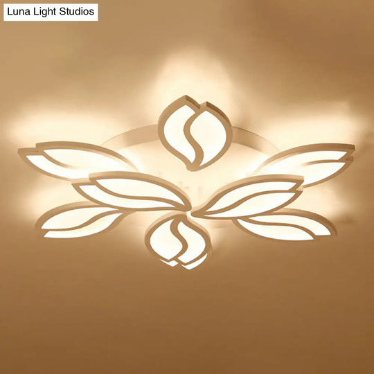 Artistic White Led Semi Flush Ceiling Light With Acrylic Leaf Design For Living Room