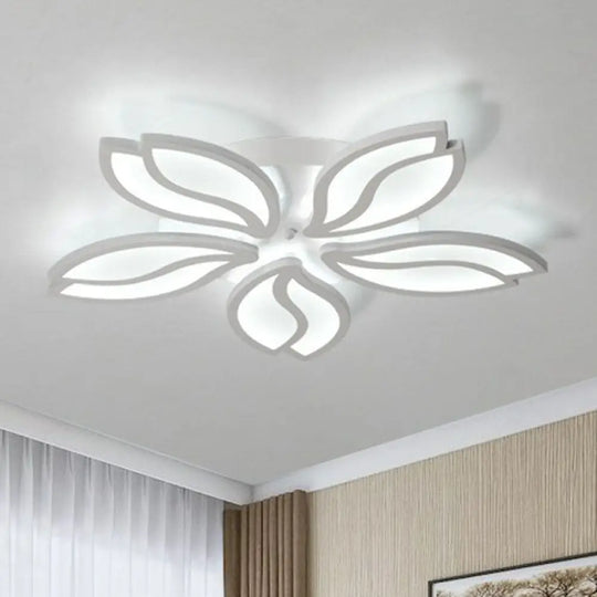 Artistic White Led Semi Flush Ceiling Light With Acrylic Leaf Design For Living Room 5 /