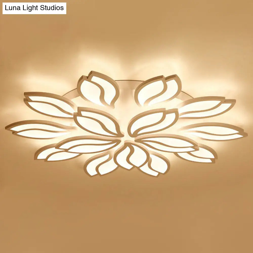 Artistic White Led Semi Flush Ceiling Light With Acrylic Leaf Design For Living Room