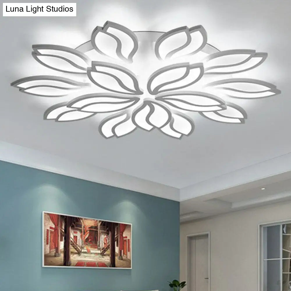 Artistic White Led Semi Flush Ceiling Light With Acrylic Leaf Design For Living Room 15 /