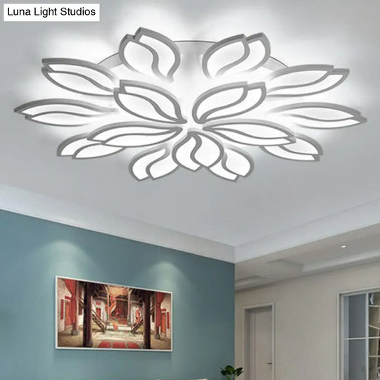 Artistic White Led Semi Flush Ceiling Light With Acrylic Leaf Design For Living Room 15 /