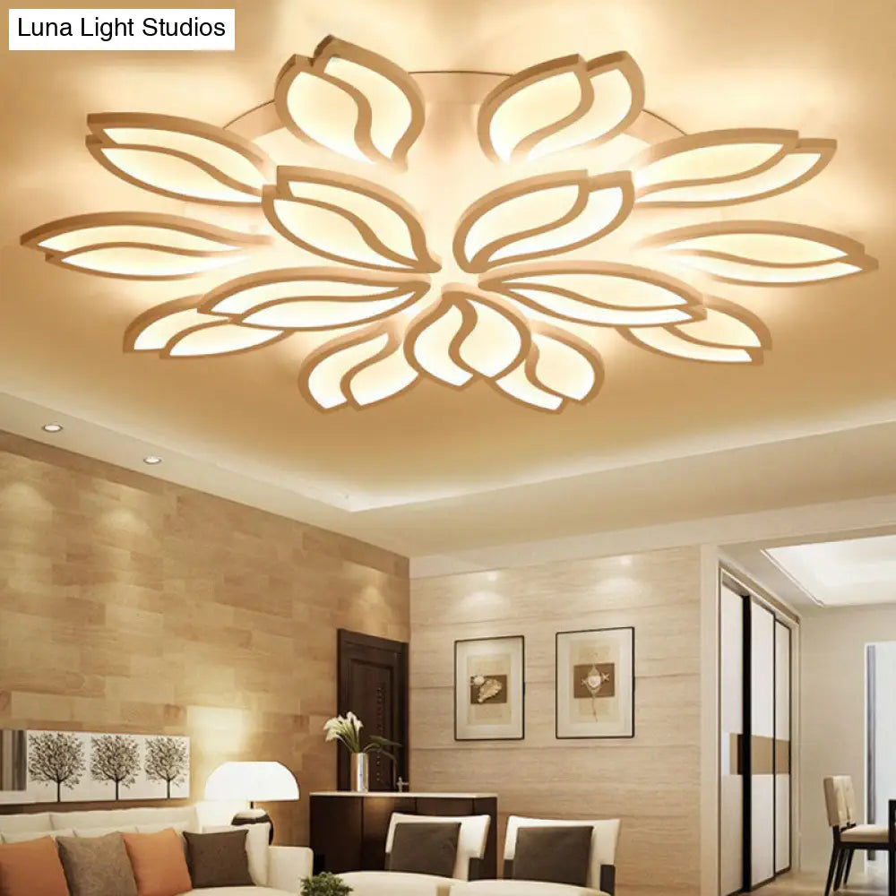 Artistic White Led Semi Flush Ceiling Light With Acrylic Leaf Design For Living Room