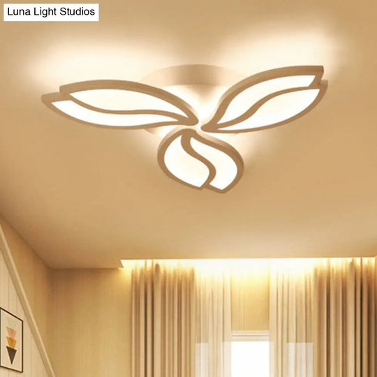 Artistic White Led Semi Flush Ceiling Light With Acrylic Leaf Design For Living Room 3 / Warm