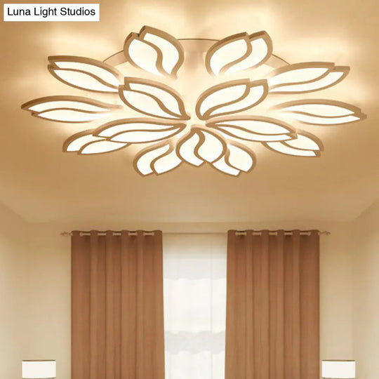 Artistic White Led Semi Flush Ceiling Light With Acrylic Leaf Design For Living Room