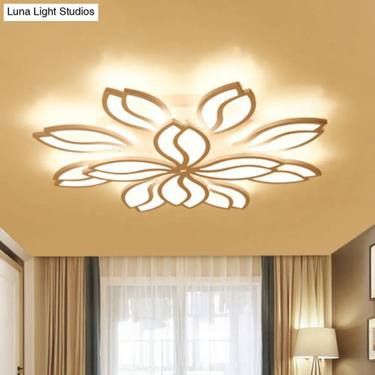 Artistic White Led Semi Flush Ceiling Light With Acrylic Leaf Design For Living Room 12 / Warm