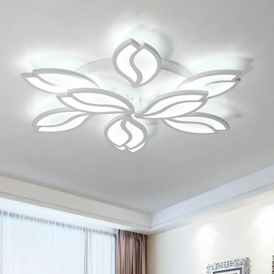 Artistic White Led Semi Flush Ceiling Light With Acrylic Leaf Design For Living Room 9 /
