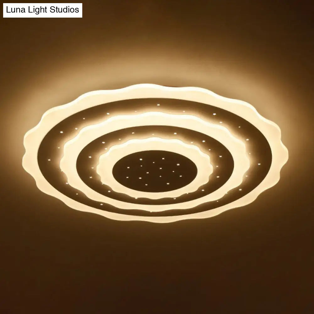 Artistic White Ripple Acrylic Led Flush Light Fixture For Living Room Ceiling