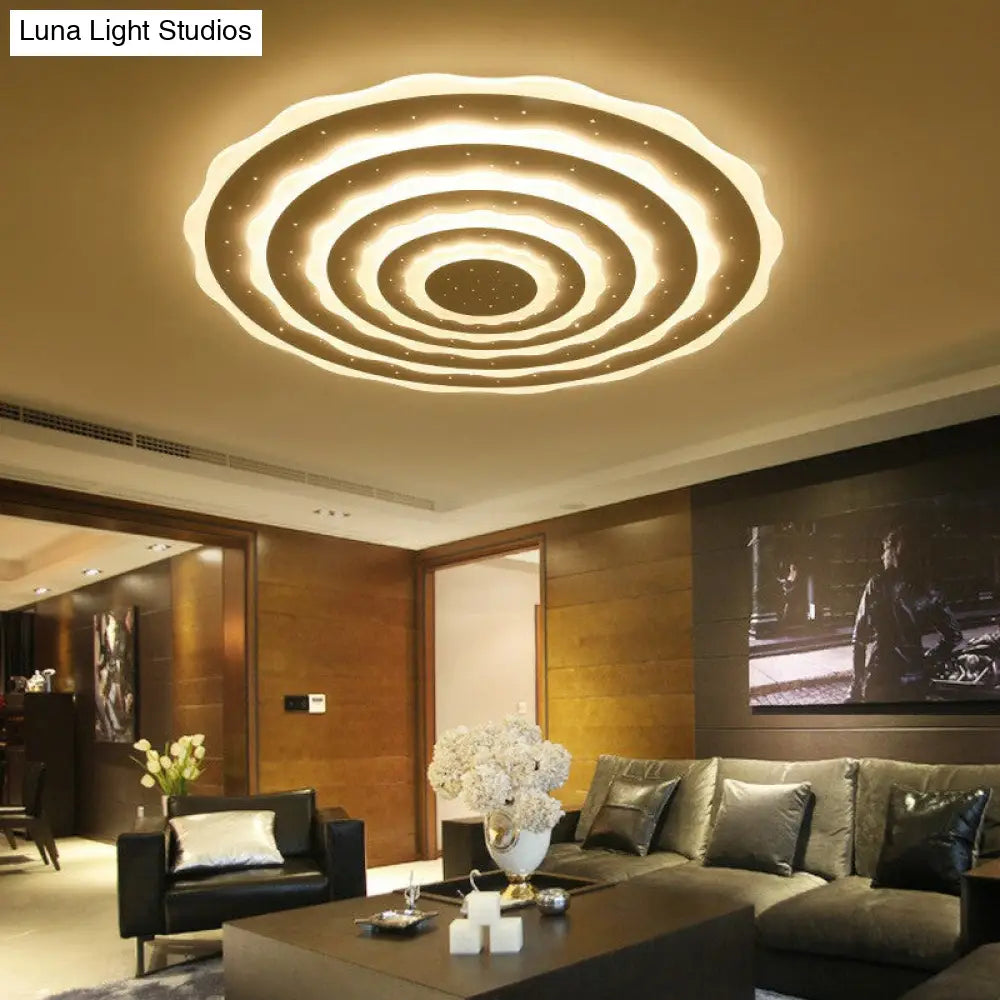 Artistic White Ripple Acrylic Led Flush Light Fixture For Living Room Ceiling / Warm Small