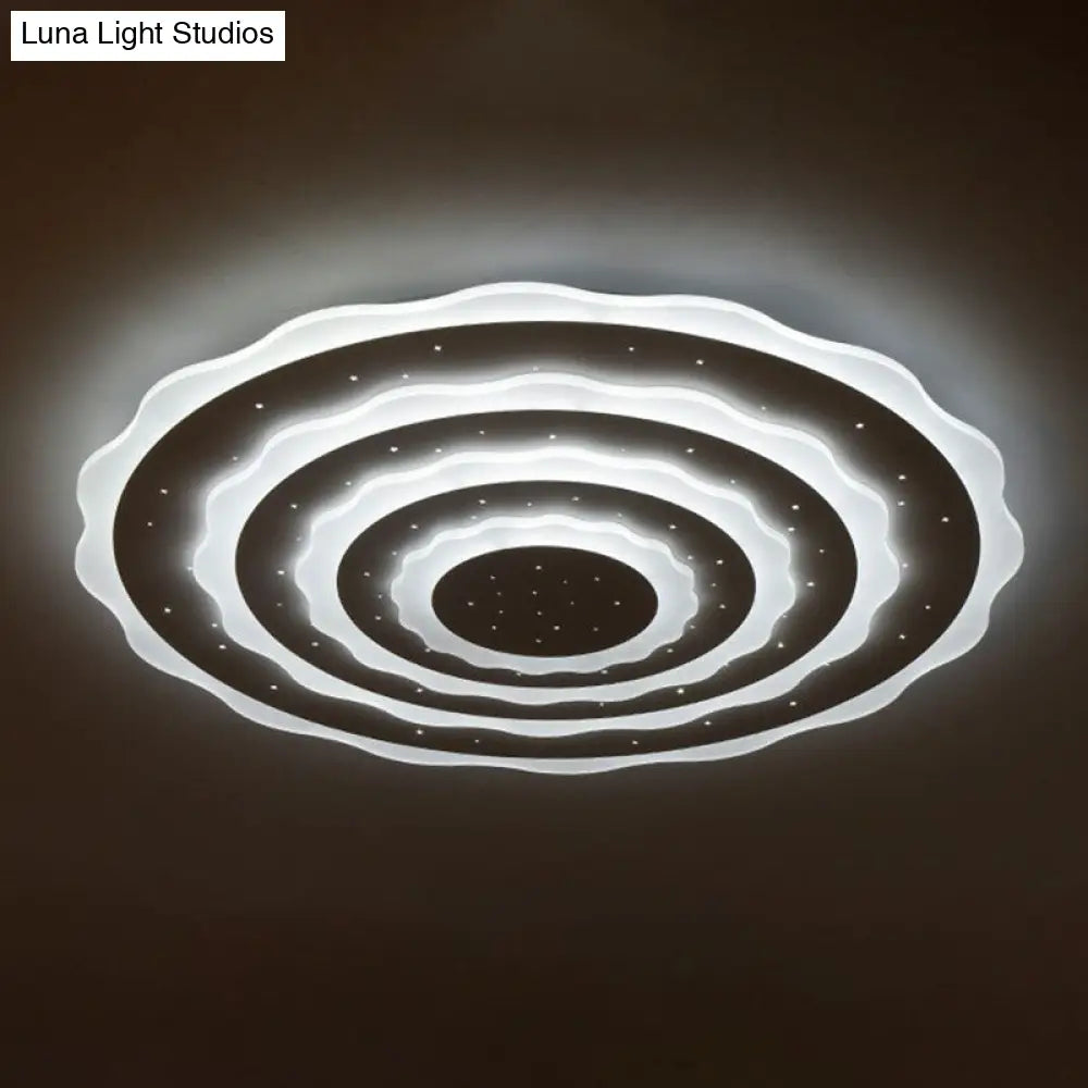 Artistic White Ripple Acrylic Led Flush Light Fixture For Living Room Ceiling / Small