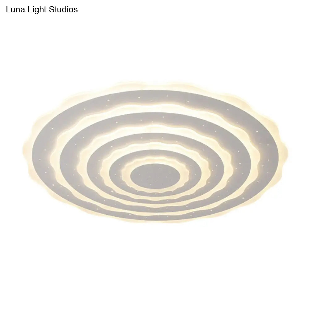 Artistic White Ripple Acrylic Led Flush Light Fixture For Living Room Ceiling