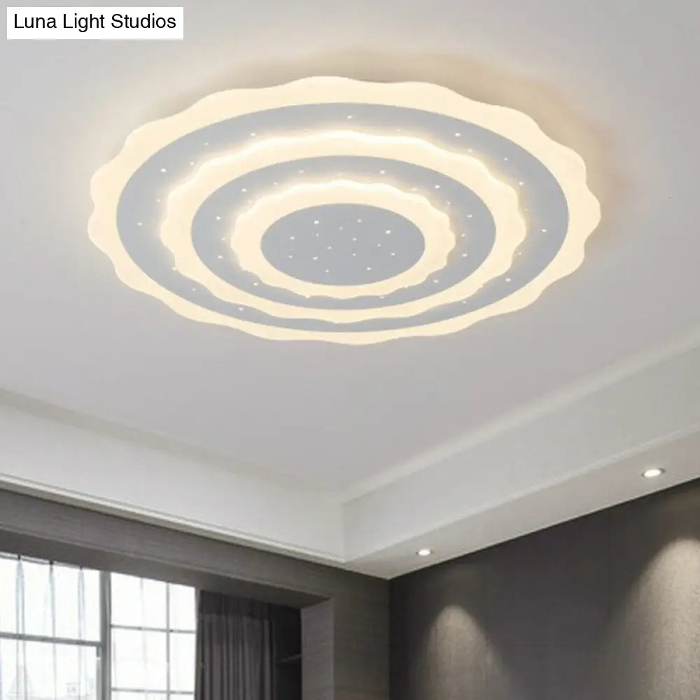 Artistic White Ripple Acrylic Led Flush Light Fixture For Living Room Ceiling