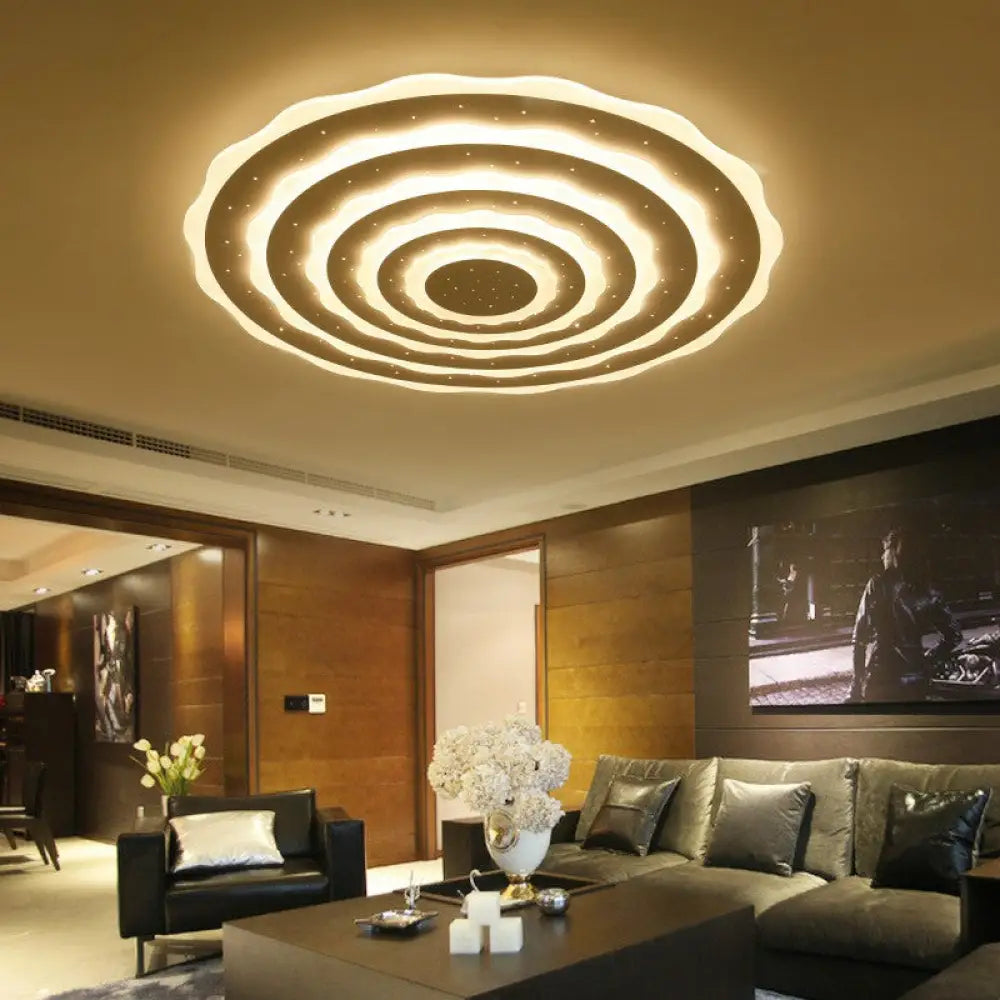 Artistic White Ripple Acrylic Led Flush Light Fixture For Living Room Ceiling / Warm Small