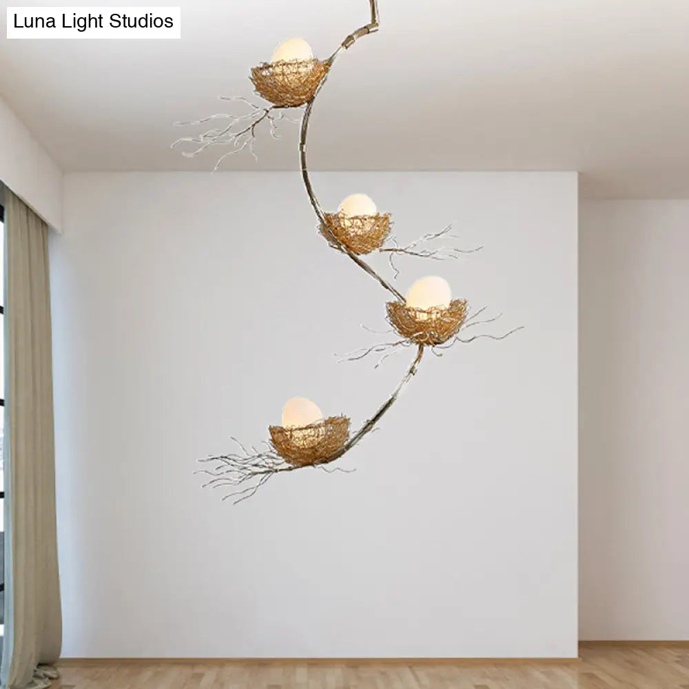 Artistry Golden Pendant Chandelier With Matte White Glass Shades - Perfect For Living Rooms 1/2/3