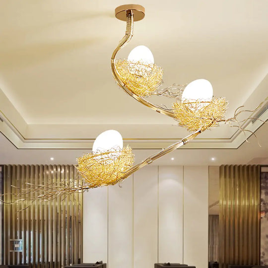 Artistry Golden Pendant Chandelier With Matte White Glass Shades - Perfect For Living Rooms 1/2/3