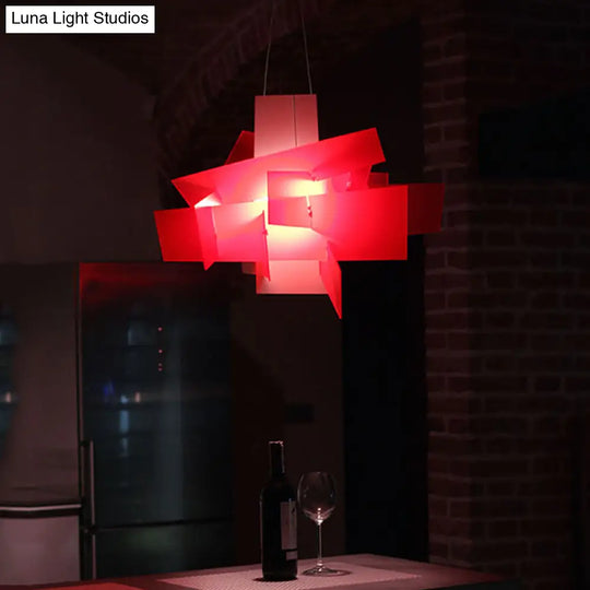 Artistry Spliced Acrylic Drop Pendant Ceiling Light In White/Red - 2 Bulbs Multi Design For Living