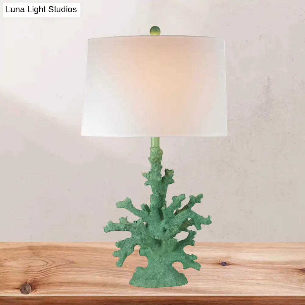 Green/Red Resin Table Lamp: Countryside Night Stand Light With Drum Shade