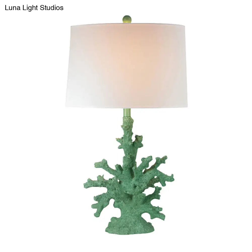 Green/Red Resin Table Lamp: Countryside Night Stand Light With Drum Shade