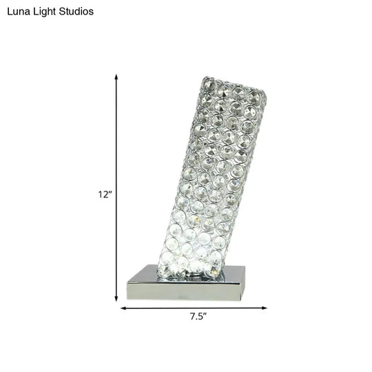 Crystal Led Night Table Lamp: Modern Chrome Cuboid Design With Slanting Insert