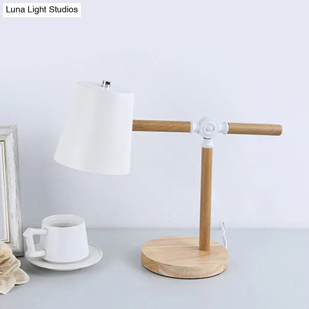 Nordic Wood Swing Arm Table Lamp- 1 Light Nightstand With Stylish Barrel Shade In Black/White/Pink